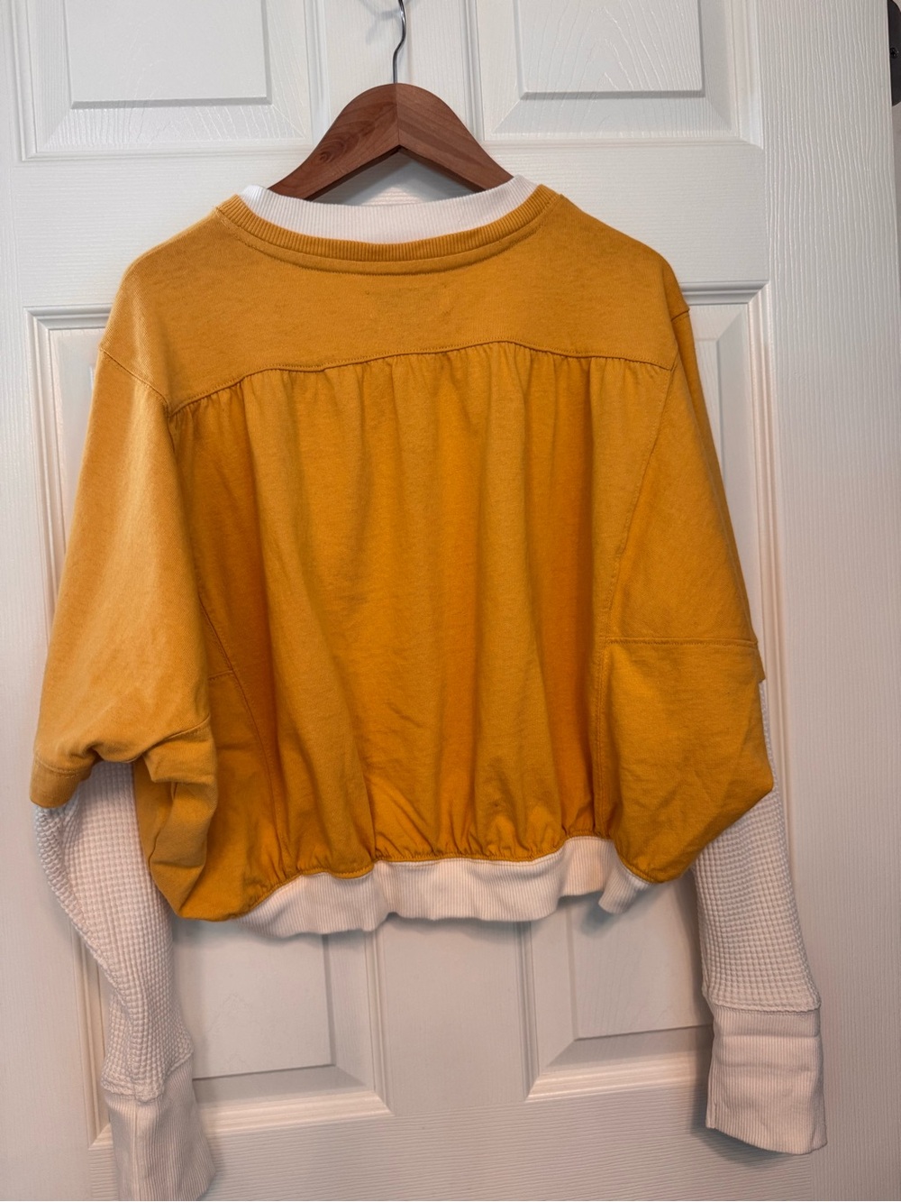 Anthropologie Mustard and White Layered-Look Floral Sweatshirt - Picture 3 of 5